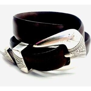 Olga Santini Vintage Skinny Belt Leather Brown Silver Buckle S M 25-30" Waist
